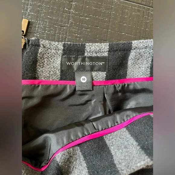 Worthington tulip skirt black gray stripe SZ 10 - Picture 3 of 6